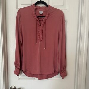 Chicos ruffle neck poplar blouse mauve modal sz 6